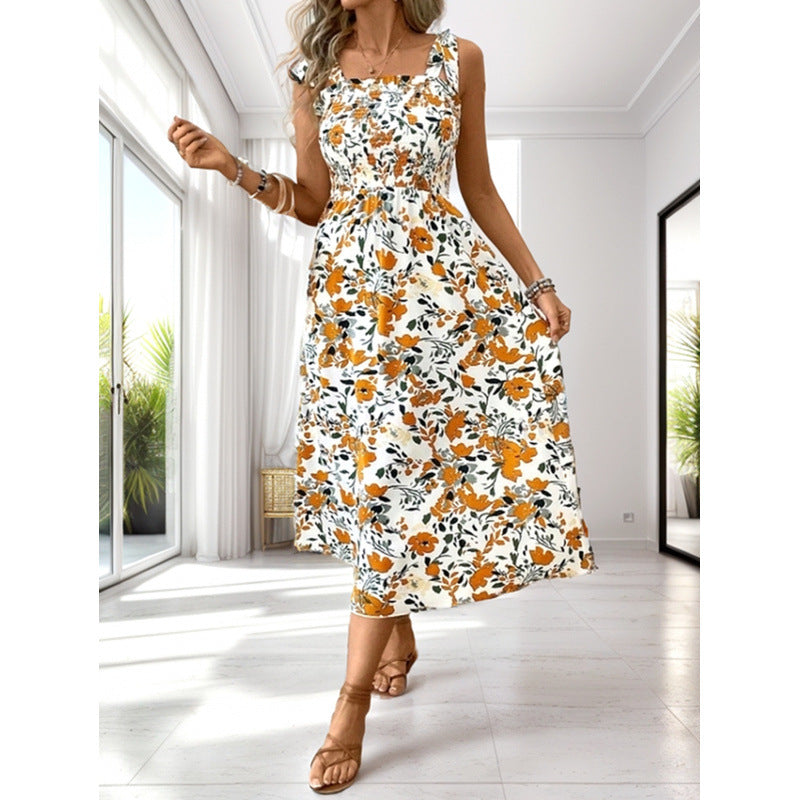 Dame Floral Print Midi Kjole med samlingsoverdel Stilla