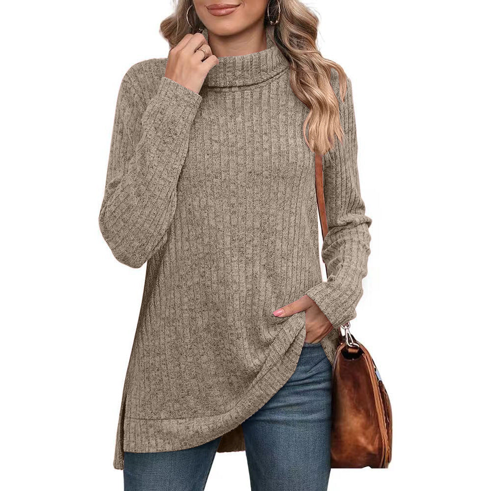 Dame afslappet rullekrave sweater med struktureret design og asymmetrisk kant Stilla