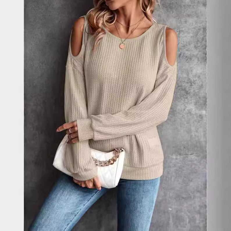 Dame mode sweater med off-shoulder design og struktureret stof Stilla
