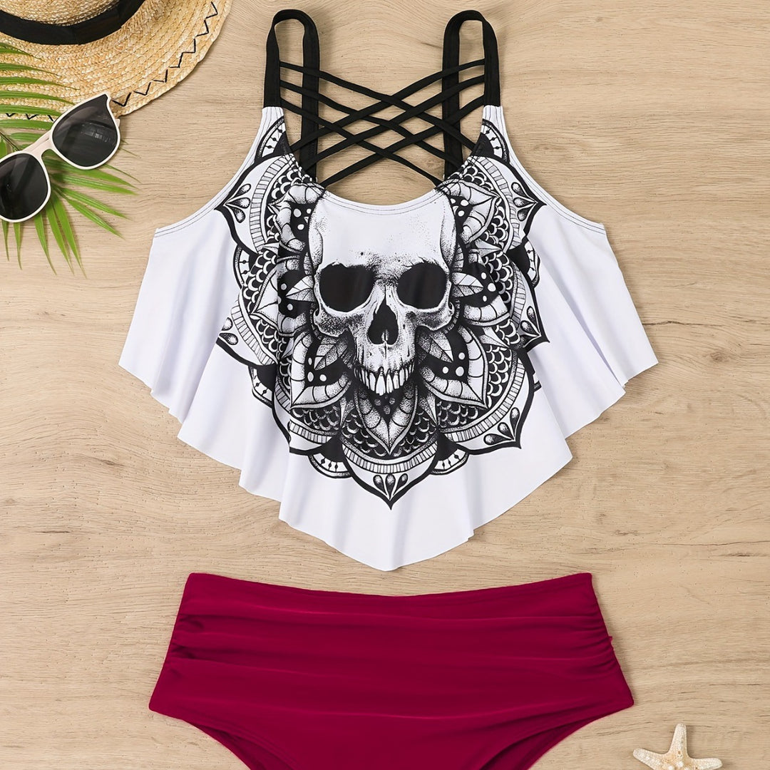 Dame Bikini-sæt med legende spidsdesign og unikt kranietema Stilla