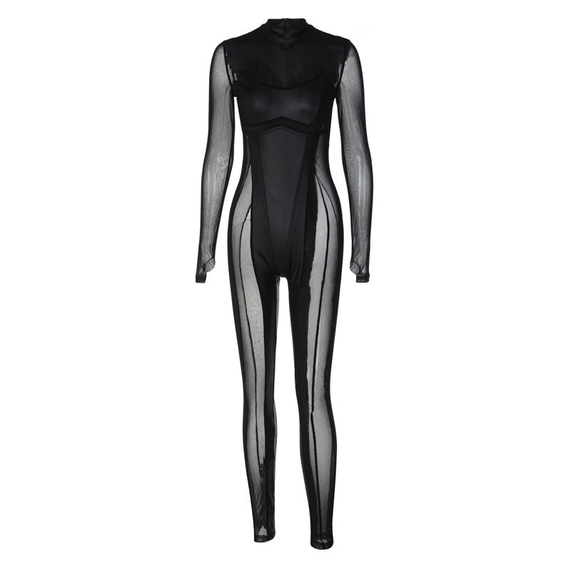 Damer Sporty heldragt lavet af transparent mesh-tekstur med elegant snit Stilla