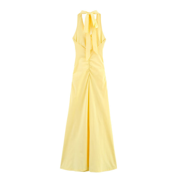Femme Elegant Halter Neck Maxi Kjole med Rynkning Detaljering Stilla