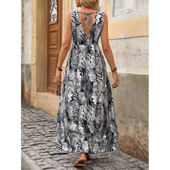 Dame Tropical Print Maxi Kjole med justerbar talje Stilla