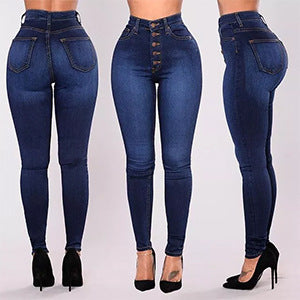 Dame Højtaljede Skinny Jeans med knaplukning og figursyet snit Stilla
