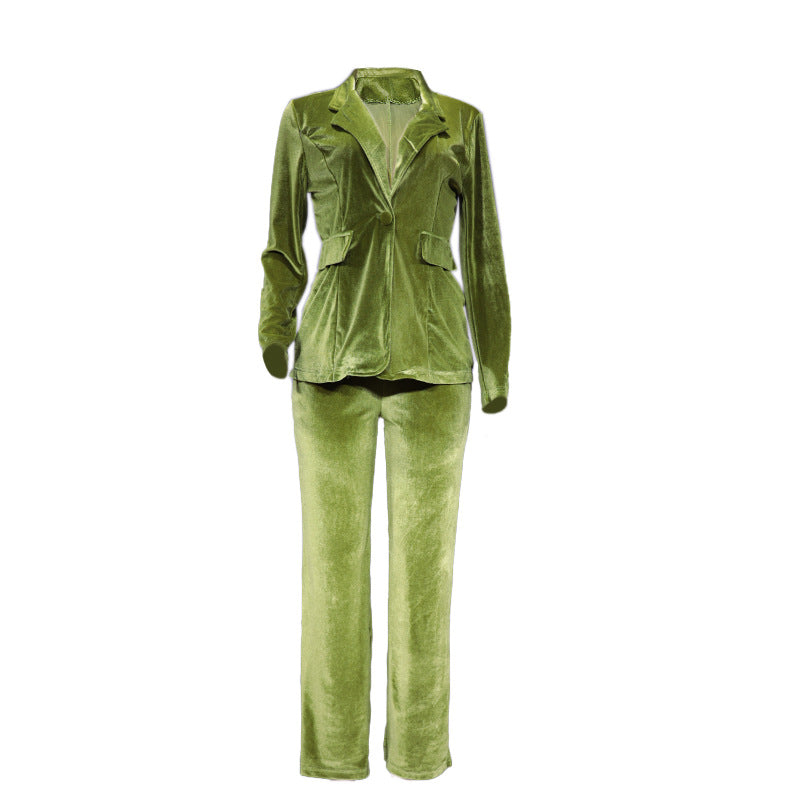 Damer Elegant Velour-dragt med figursyet blazer og bred bukseben Stilla