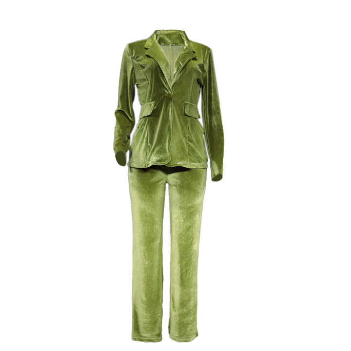 Damer Elegant Velour-dragt med figursyet blazer og bred bukseben Stilla