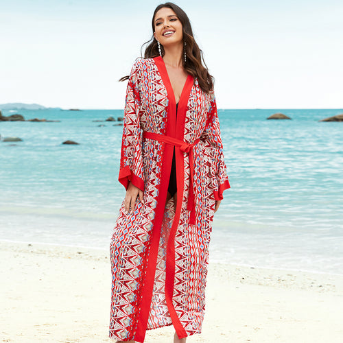 Dame Strandkaftan med moderne geometrisk mønster Stilla