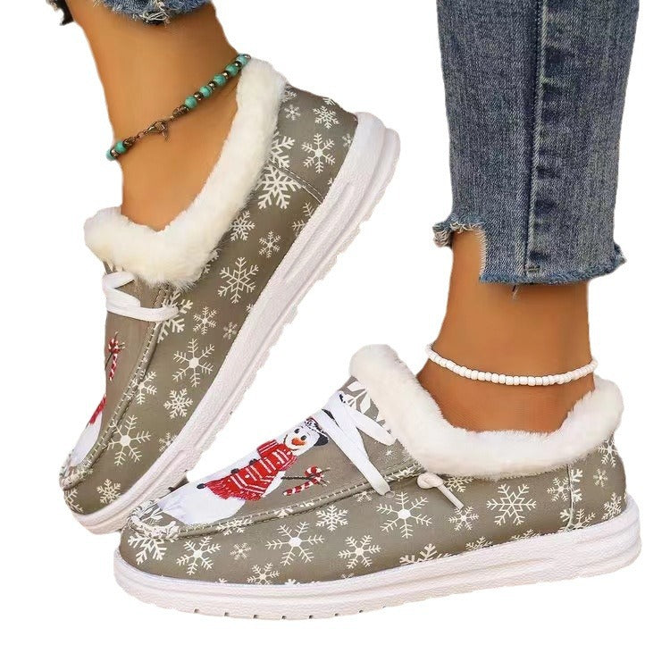 Dame vinter sneakers med hyggeligt foring og festligt snemand-design Stilla