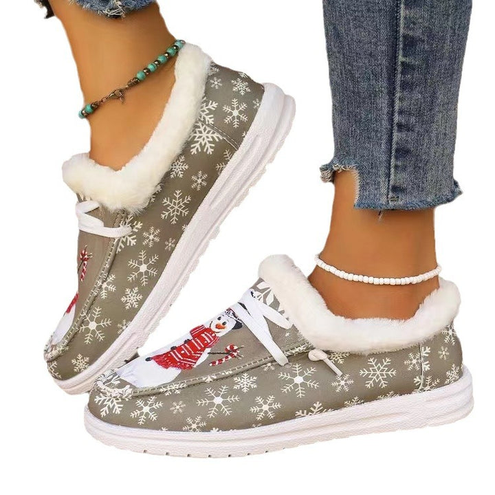 Dame vinter sneakers med hyggeligt foring og festligt snemand-design Stilla