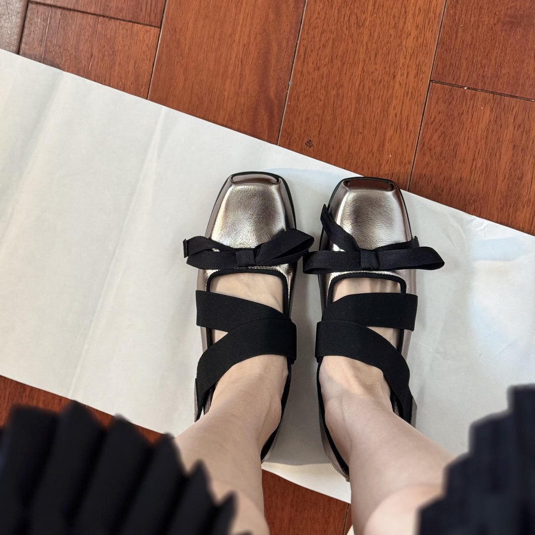 Mode kvinder ballerina flade sko med firkantet tåform og dekorativ sløjfedetail Stilla