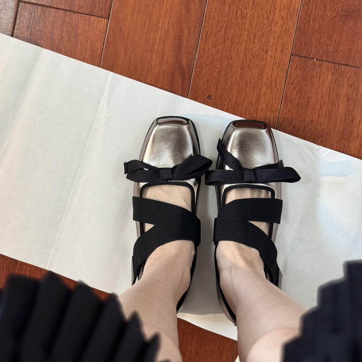Mode kvinder ballerina flade sko med firkantet tåform og dekorativ sløjfedetail Stilla