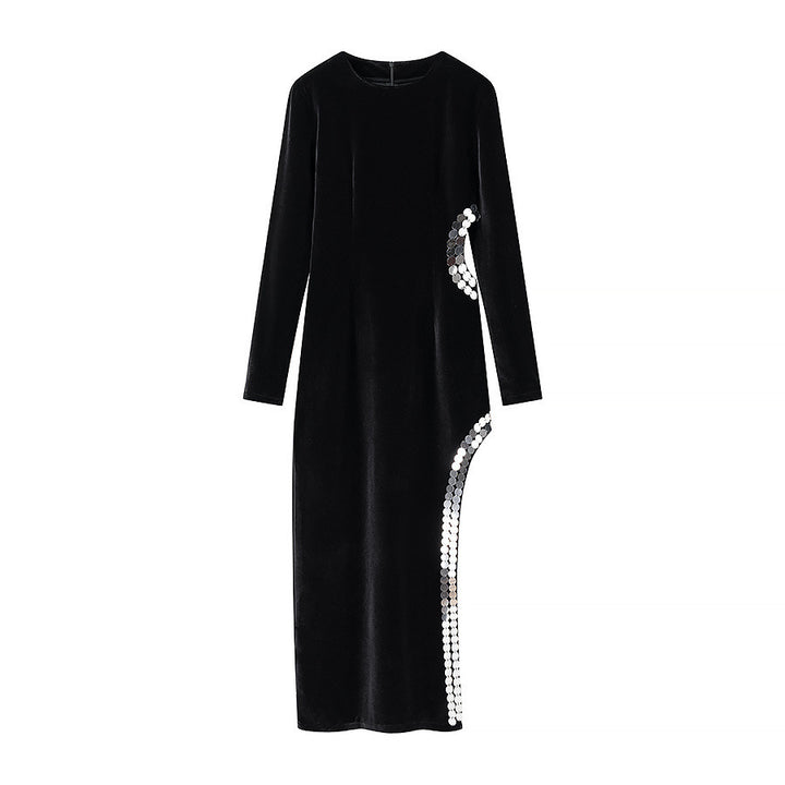 Dame Elegant Varmvelour Kjole med skinnende Sideskabsdesign Stilla