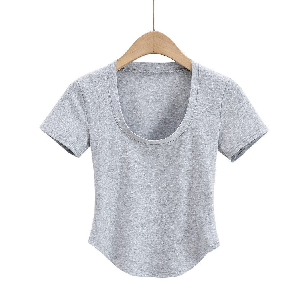 Damer Figurtilpasset Basic T-shirt med rund halsudskæring lavet af højkvalitets bomuldsblanding Stilla