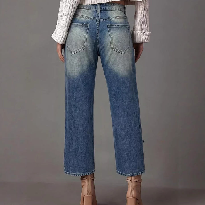 Dame afslappede Destroyed Jeans med bred ben og trendy revnedetaljer Skovae