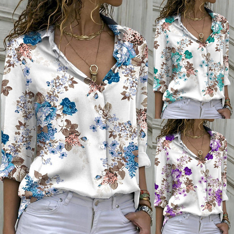 Dame bomuldsbluse med blomster mønster Stilla