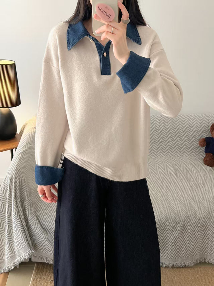 Kvinders hyggelige sweater med sporty krave Stilla