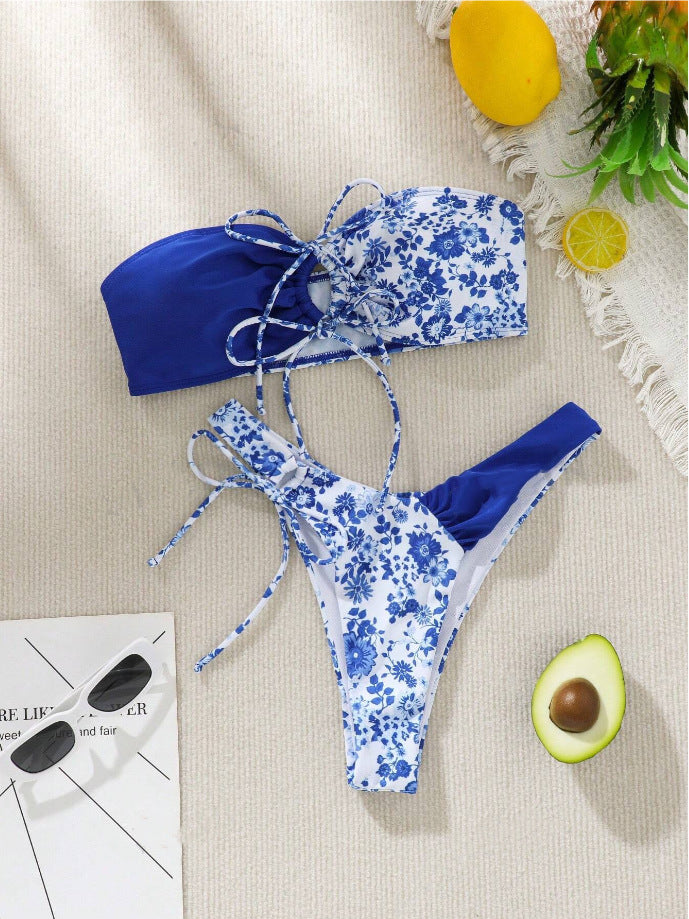 Dame Bandeau-Bikini Sæt med blomsterdesign Skovae