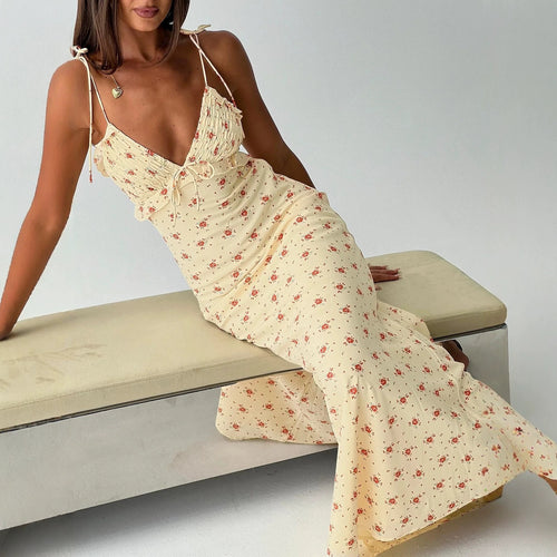 Dame Maxi-kjole med legende blomsterprint og justerbare spaghetti-stropper Skovae