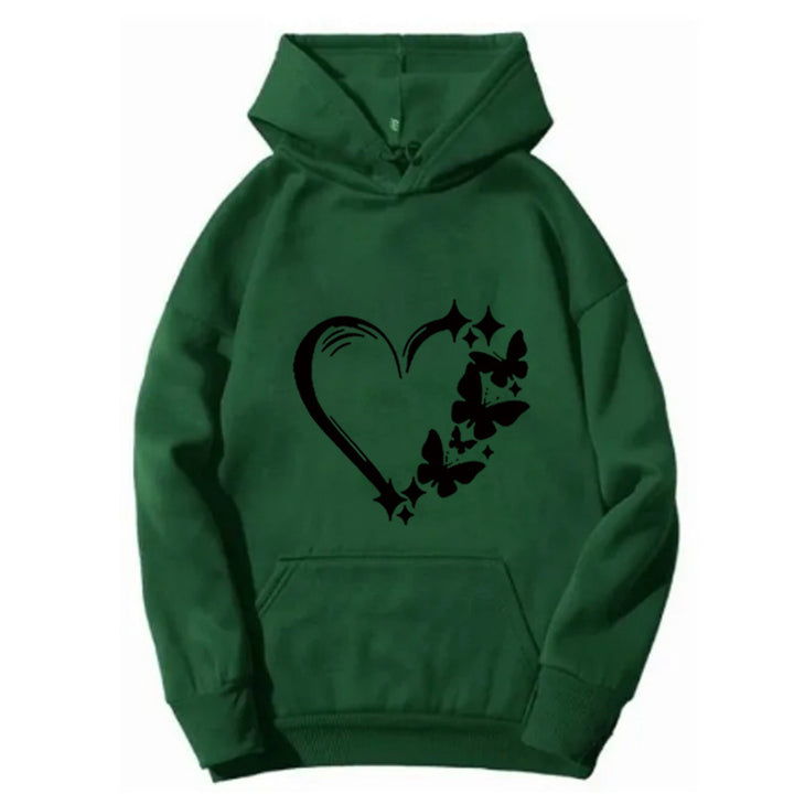 Kvindernes hoodie med kreativ hjerte- og sommerfugledesign Skovae