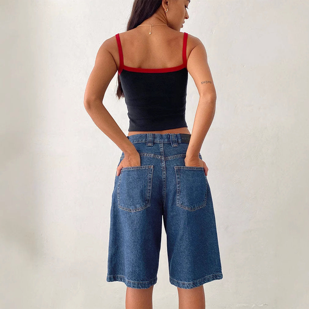 Damer Relaxed Fit Jeans-Shorts i moderne vintage-stil med høj talje og ukonventionel pasform Stilla