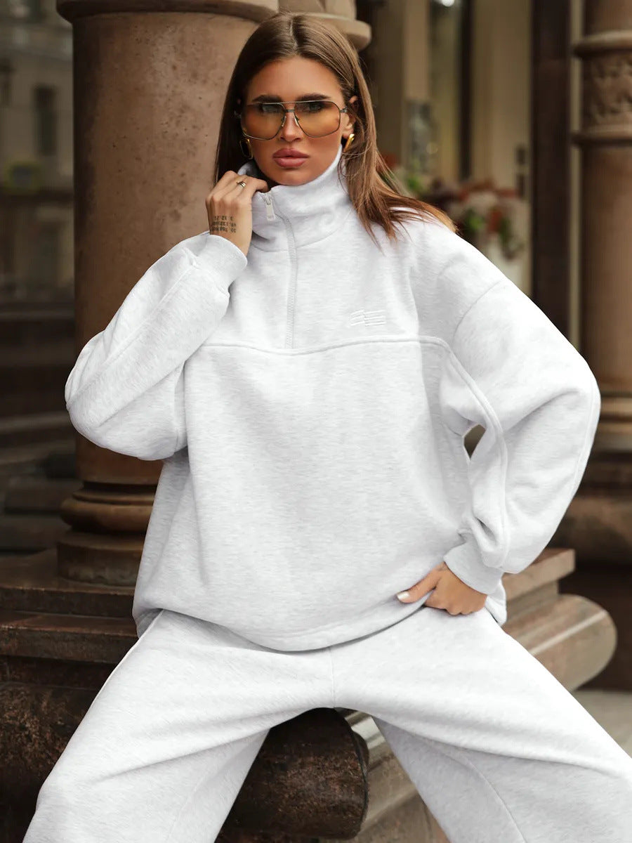 Kvinders sporty fritids loungewear sæt med høj krave og lynlås Skovae