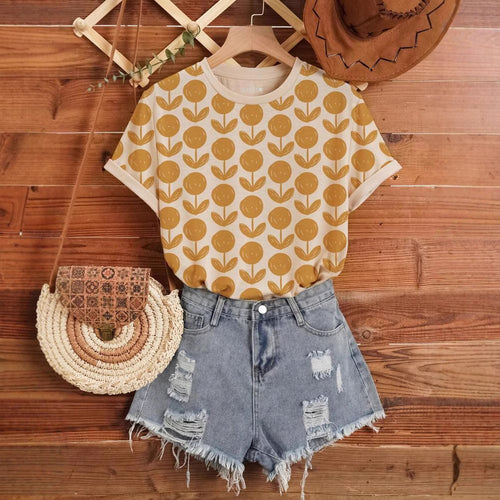 Dame T-shirt med blomstret print i trendy design Stilla