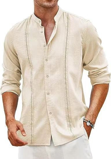 Herren linned shirt med moderne stående krave og elegant knapdesign Stilla