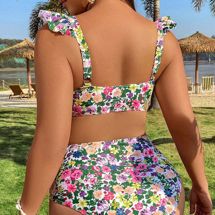 Dame Højskåret Bikini med Flæse Detaljer Skovae