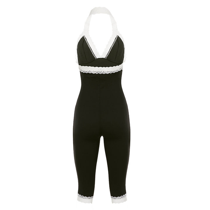 Dame jumpsuit med spidskant og forførende dekolleté Skovae