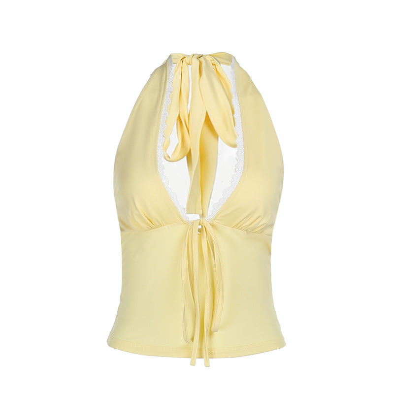 Dame Halter Neck Spidsbesat Cropped Top Stilla
