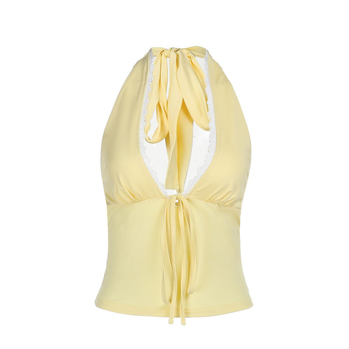 Dame Halter Neck Spidsbesat Cropped Top Stilla