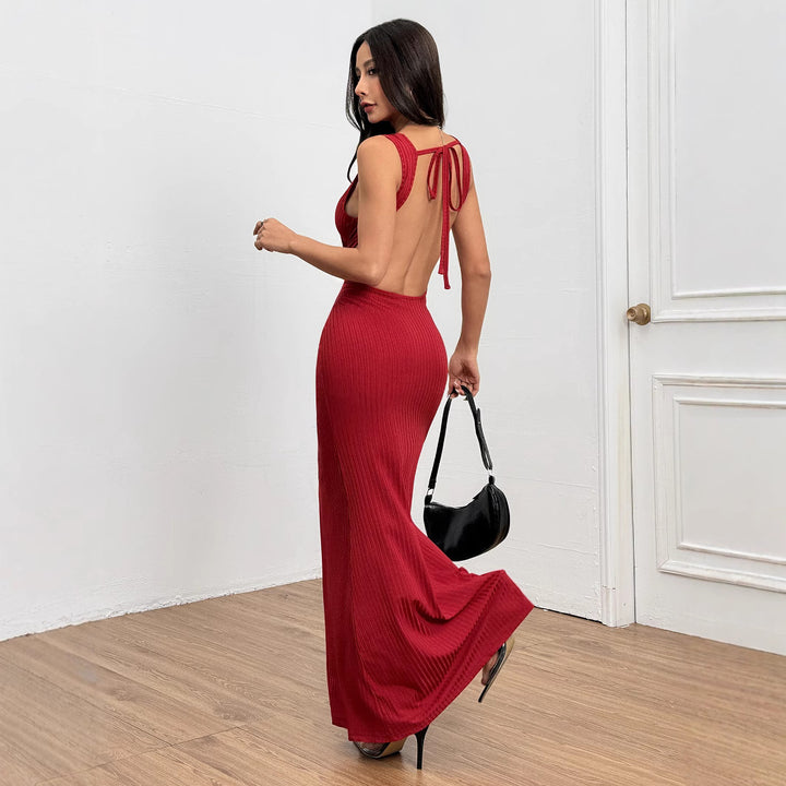 Damer figur-siddende rib maxi kjole med elegant rund udskæring Stilla