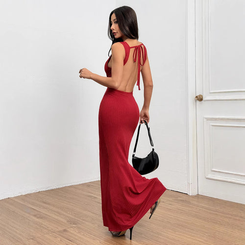 Damer figur-siddende rib maxi kjole med elegant rund udskæring Stilla