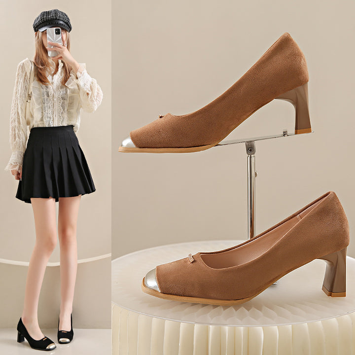 Dame Blokhæls Cap Toe Pumps Stilla