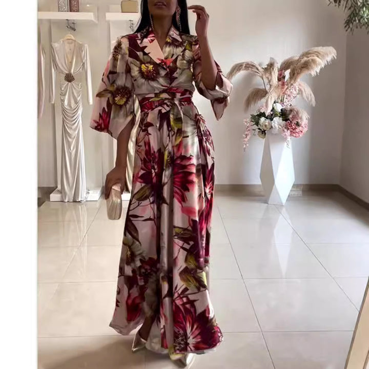 Dame maxikjole med elegant blomsterlook og rummelige ærmer Stilla