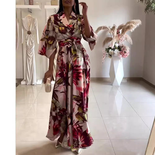 Dame maxikjole med elegant blomsterlook og rummelige ærmer Stilla