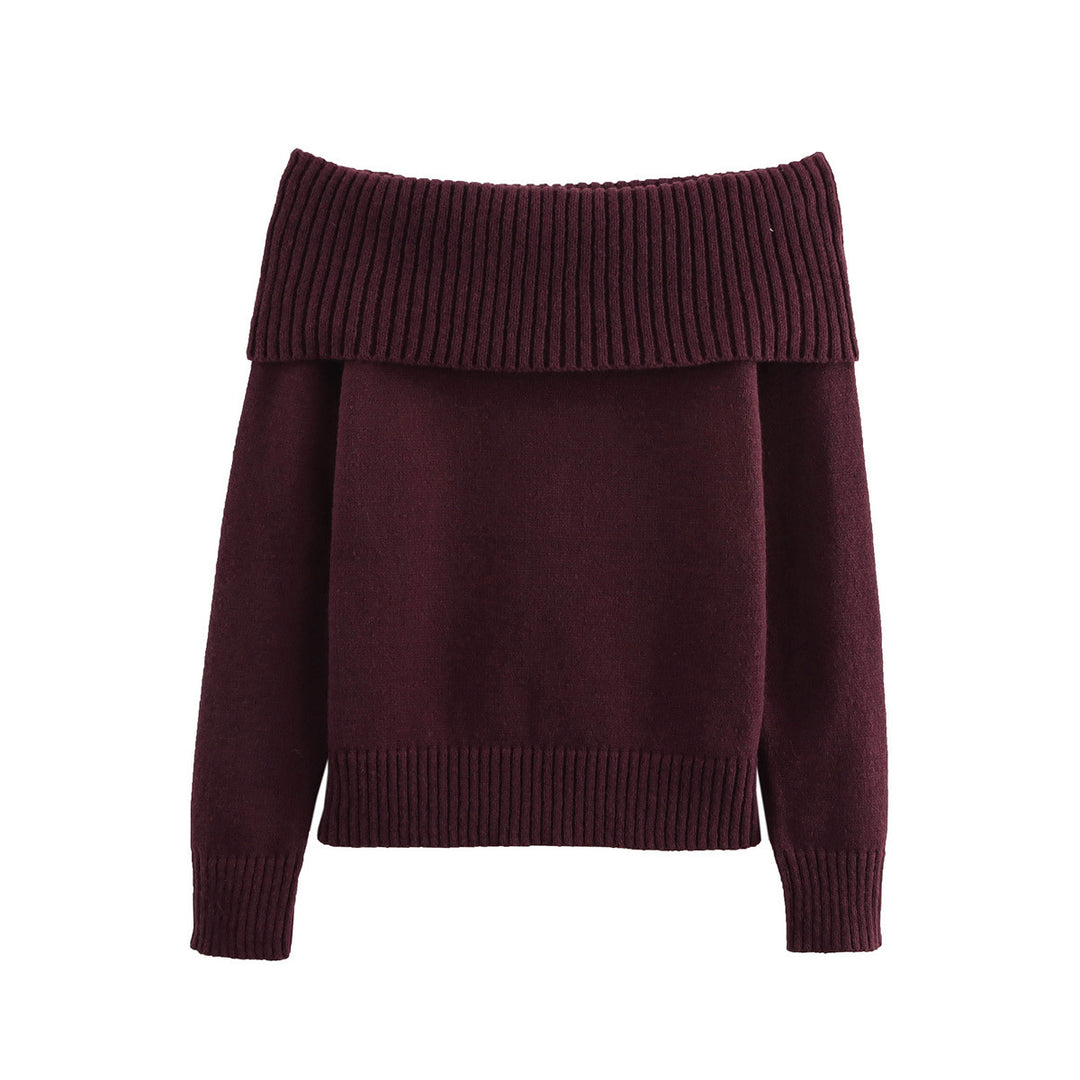 Femme Off-Shoulder Strikpullover med ribbede kantdetaljer Stilla