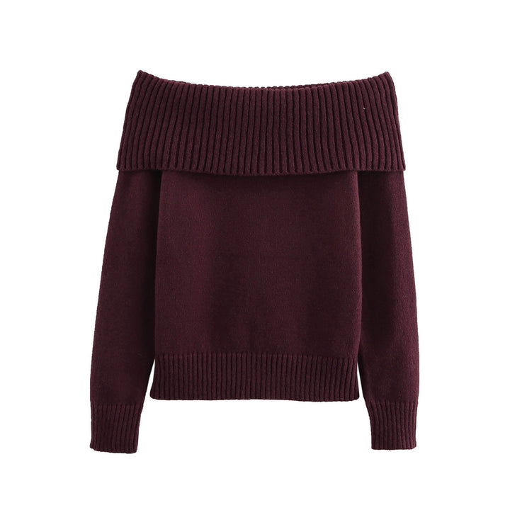 Femme Off-Shoulder Strikpullover med ribbede kantdetaljer Stilla