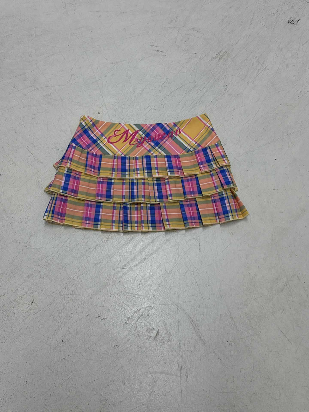 Dame moderigtig, lagdelt mini skirt med ternet mønster og elastisk talje Skovae