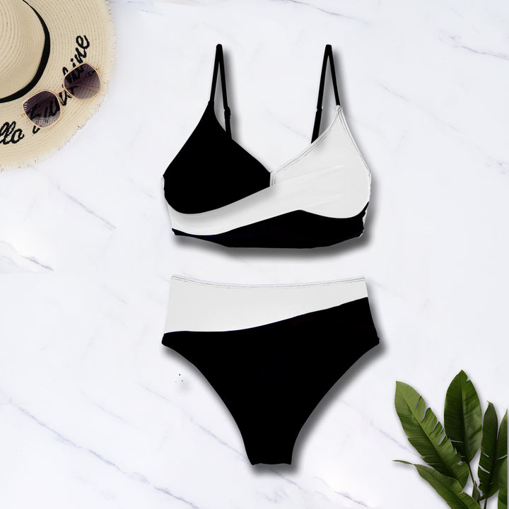 Damer Farverig mønstret Bikini med krydset design og høj talje Stilla