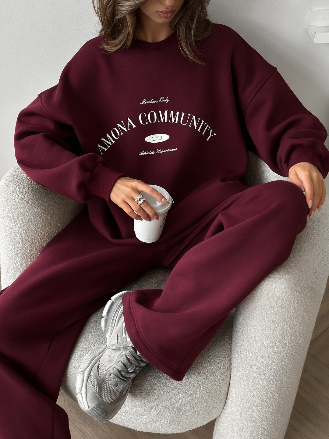 Kvinders afslappede oversized sweatshirt sæt med moderne bogstaver og elastisk taljeband