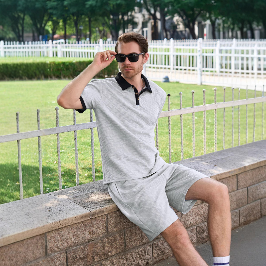 Herrer afslappet fritidsæt med moderne polo t-shirt og shorts Stilla