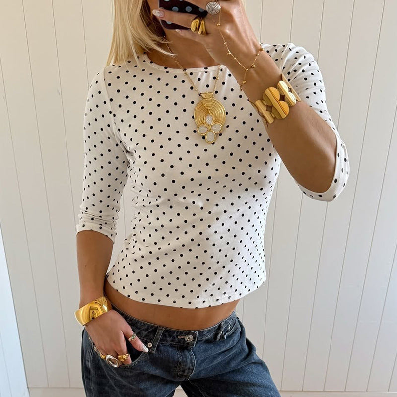 Dame Polka-dot langærmet skjorte med behagelig pasform og modedesign Skovae