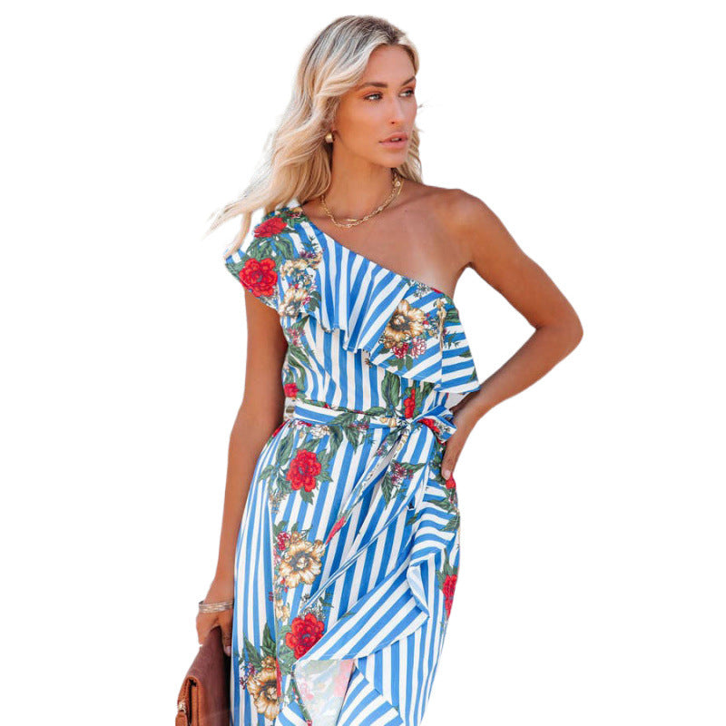 Femme Een-skulder Floral Wrap Kjole Stilla