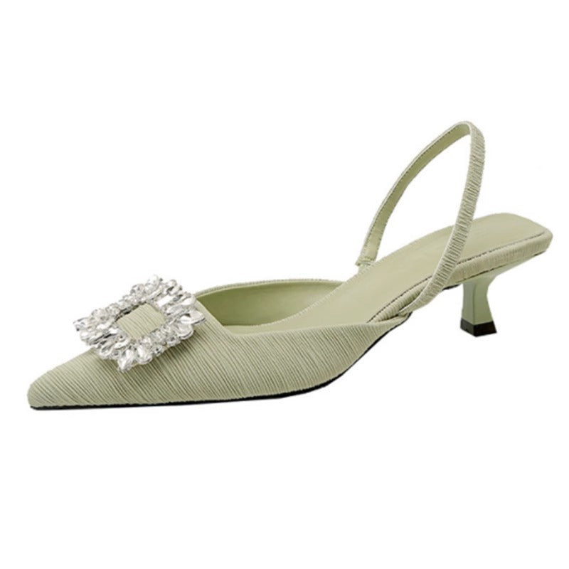 Dame Elegant Spids-Tå Slingback-Hæle med Strass-Accenter Stilla