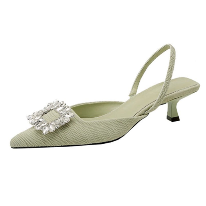 Dame Elegant Spids-Tå Slingback-Hæle med Strass-Accenter Stilla