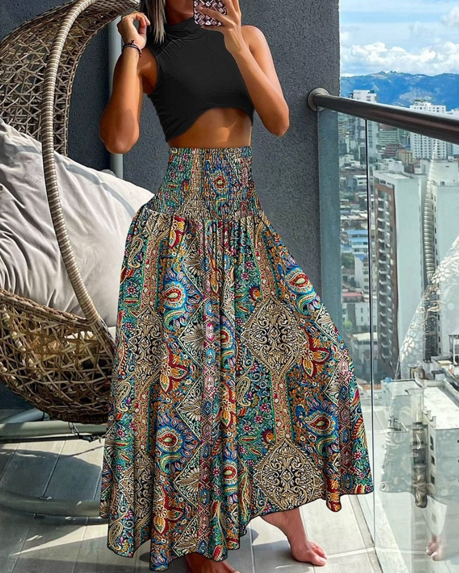 Dame Elegant Maxi-Nederdel med voluminøst snit og legende paisley mønster Stilla