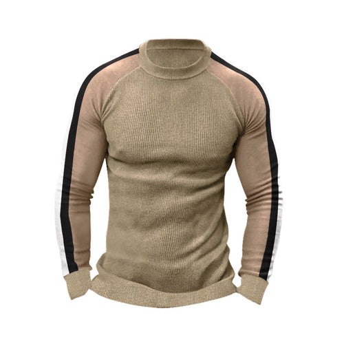 Herre sporty langærmet pullover med struktureret ribdesign og moderne kontraststriber Stilla