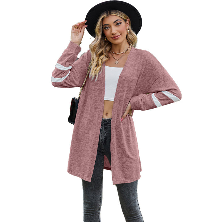 Dame afslappet cardigan med lang snit og stribe detaljer Stilla