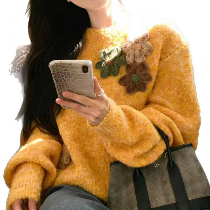 Kvinderne Cozy Sweater med Floral 3D Design Stilla